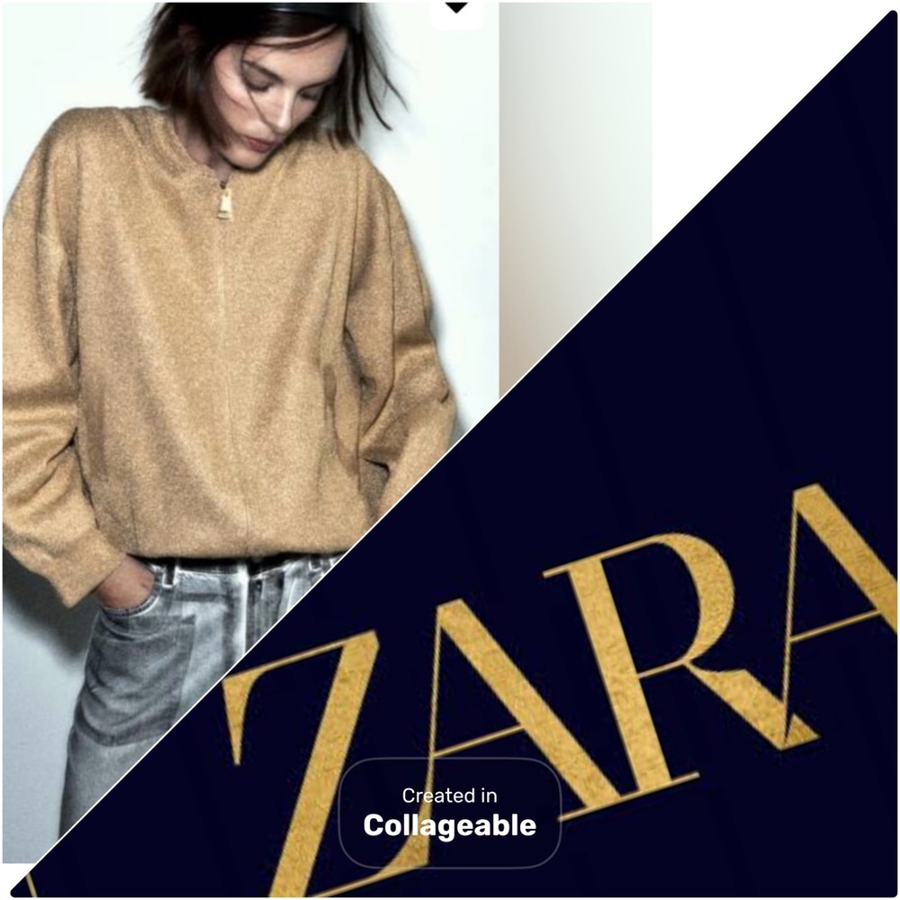 ‼️WOW‼️ZARA🧡GOLD SHIMMER Beige Bomber Jacket‼️🧡